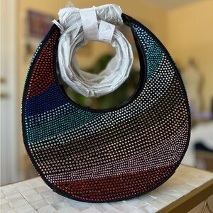 Staud NWT Mini Moon Rainbow Rhinestone bag